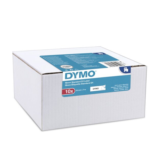 Schriftbandkassette, D1, 9 mm breit / 7 m lang, schwarz auf weiß, ablösbar, 10er Packung