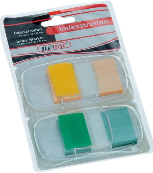 Haftstreifen, 25 x 43 mm, 2 x 50 Streifen, Plastik, sortiert grün, gelb