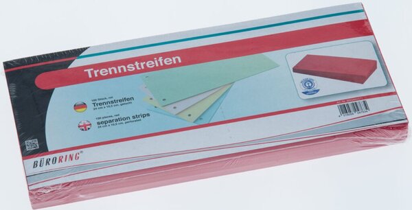 Trennstreifen rot, 10,5 x 24 cm, 190g/qm Karton, gelocht, 100 Stück