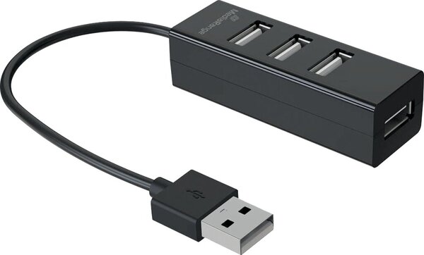 USB 2.0 Verteiler 1:4, integriertes Kabel, schwarz