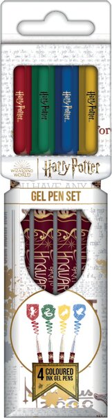Gelstift Set Harry Potter, Kugelschreiber ist mit Symbolen und Motiven aus der Serie, 4 Stück in 4 Farben, sortiert