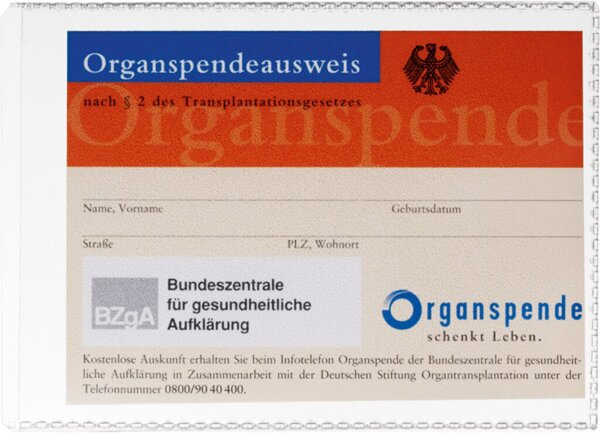 Ausweishülle, DIN A7, 74 x 105 mm, transparent, PP-Folie, dokumentenecht, Schmalseite oben offen
