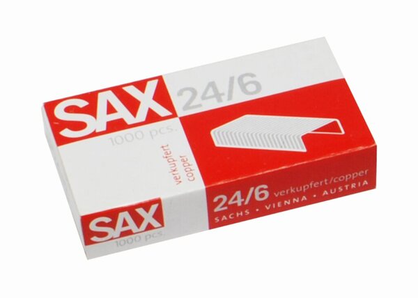 Heftklammern, 24/6 DIN, verkupfert, Metalldraht, Kapazität 25 Blatt, 1000 Stück