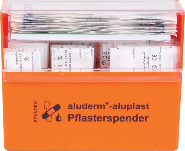 Pflasterspender aluderm®-aluplast, gefüllt, 115 Pflaster sortiert, orange