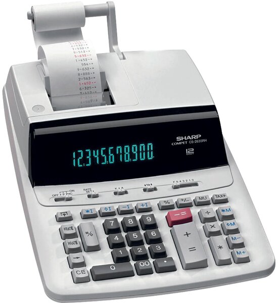 Druckender Tischrechner, 12-stellig, Speicherschutzbatterie, Netzbetrieb