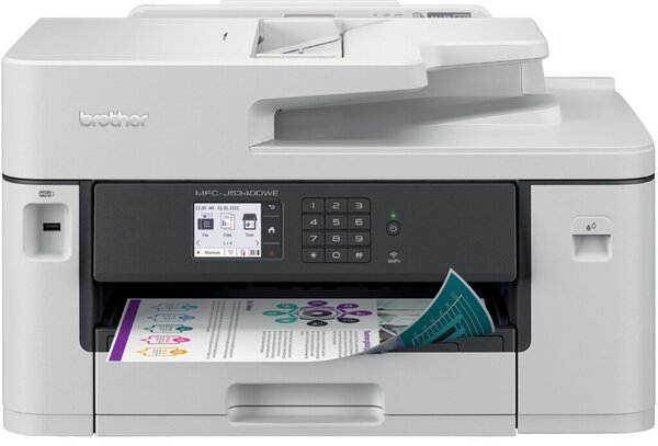 Multifunktionsgerät MFC-J5340DWE inkl. UHG, 4-in-1, drucken bis A3, kopieren, scannen, faxen bis A4, 4800 x 1200 dpi, druckt bis zu 32 S./Min. in Farbe und 35 S. S/W, 50 Blatt ADF, Duplexdruck, 6,8 cm Display, 256 MB Speicher, 250 Blatt Kassette, USB 2.0 