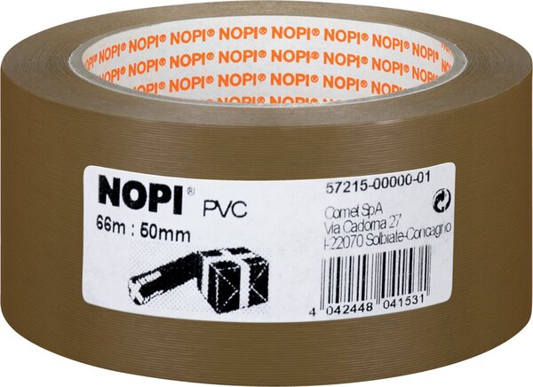 Packband NOPI® Pack, 50 mm x 66 m, braun, PVC geprägt, gleichmäßig abrollbar, Abrollgeräusche: leise
