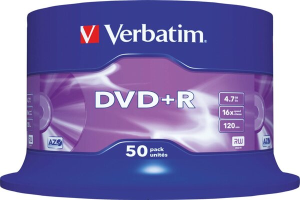 DVD+R Rohling, 4,7 GB/120 Minuten, 16-fach, 50er Spindel, 1 Spindel à 50 Stück