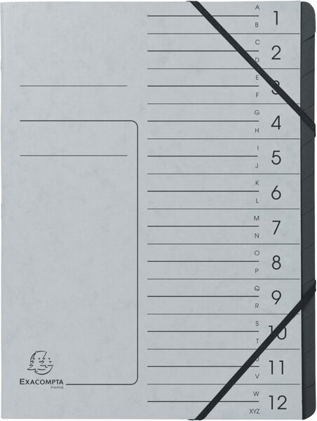 Ordnungsmappe Colorspan, DIN A4, 12 Fächer, Eckspanner, Fächerblock schwarz, Deckel Liniendruck, grau