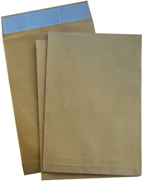 Versandtasche C4, haftklebend, mit Fenster, Falte 20 mm, Klotzboden, 130 g, 229 x 324 x 20 mm, 250 Stück, natron