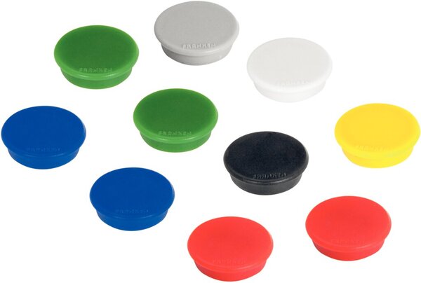 Haftmagnet, Ø 13 mm, sortiert, Haftkraft 100g (bis zu 1 Blatt DIN A4 80g/qm), Packung à 10 Stück