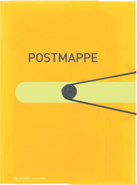 Gummizugmappe, DIN A4, mit Aufdruck Postmappe, 3 Klappen, gelb-transparent