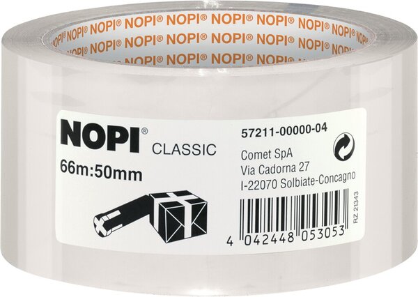 Packband NOPI® Pack Classic, 50 mm x 66 m, transparent, PP-Folie, gleichmäßig abrollbar