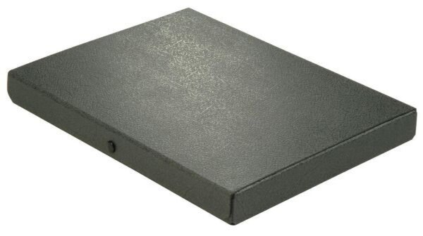 Dokumentenmappe aus 1,4 mm starker Pappe, mit Druckverschluß, Maße 245 x 318 x 35 mm (B x T x H), schwarz