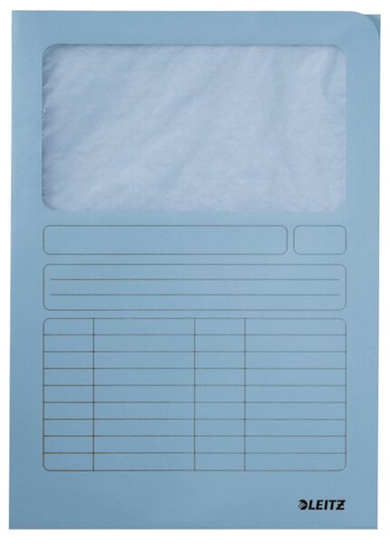 Sichtmappe, DIN A4, hellblau, oben/rechts offen, Sichtfenster, Organisationsdruck, Karton 160g