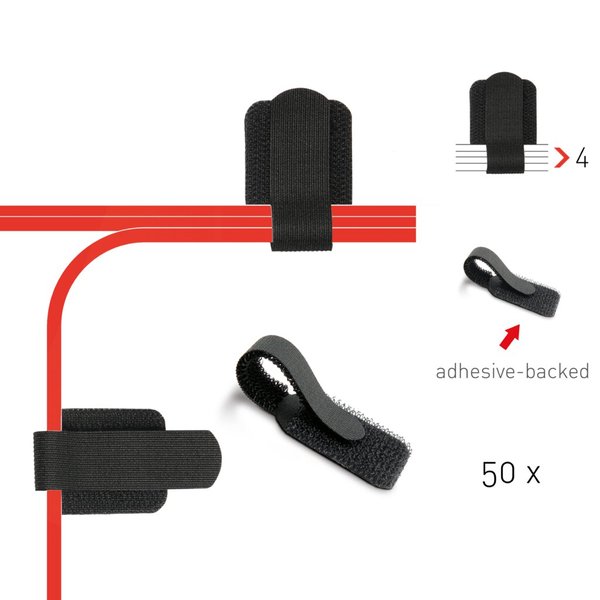 Kabelschellen selbstklebend, Kabelführung für Wand und Schreibtisch, schwarz, 5 Pack à 10 Stück