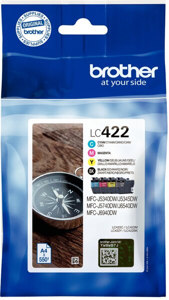 Value Pack Tintenpatrone LC-422VAL, für Brother Drucker, 4 x ca. 550 Seiten, BK/C/M/Y