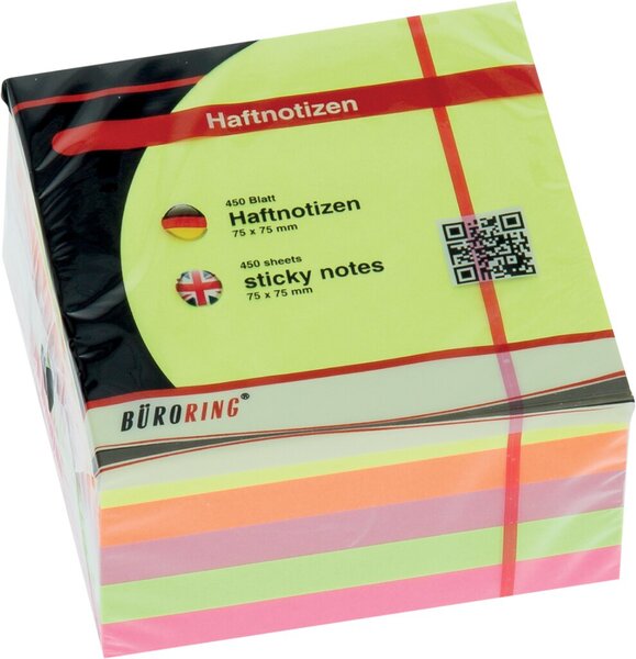 Haftnotiz-Würfel, FSC, 75 x 75 mm, neon, 450 Blatt