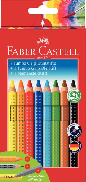 Buntstift JUMBO GRIP, Minenstärke 3,8 mm, Härtegrad weich, Schaftform Dreikant, Inhalt 8+1+1 Stück, 10 Stück, Kartonetui, sortiert