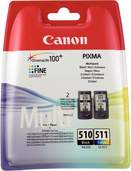 Multipack Tintenpatrone PGI-510/CL511, für Canon Drucker, 2 x 9 ml, PGBK/BK/C/M/Y