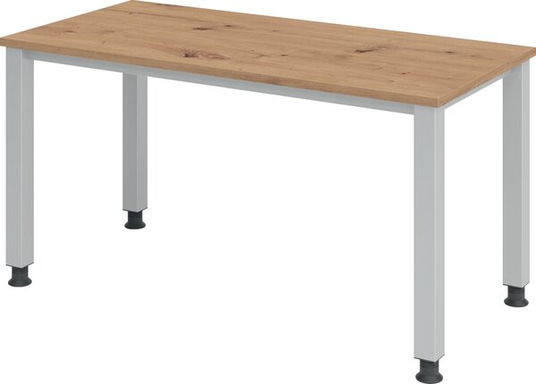 Schreibtisch QS614, (H x B x T) 685-810 x 1400 x 670 mm, 4-Fuß-Gestell, höhenverstellbar, asteiche/silber