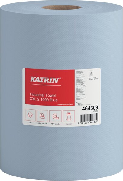 Putzrolle Katrin Basic XXL 2, blau, 1000 Blatt / Rolle, 2-lagig, 2 x 360 m, Blattgröße 38 x 36 cm