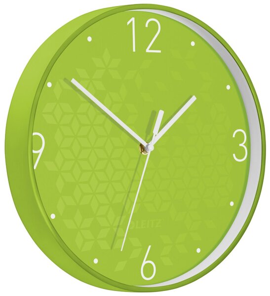 Wanduhr WOW, Ø 30 cm, Quarzlaufwerk, 3 Zeiger (Stunde, Minute, Sekunde), weiße Ziffern und Zeiger, grün