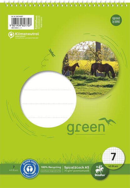 Premio Spiralblock, DIN A5, kariert, 40 Blatt, 70g/qm, Lineatur 7, 7 mm