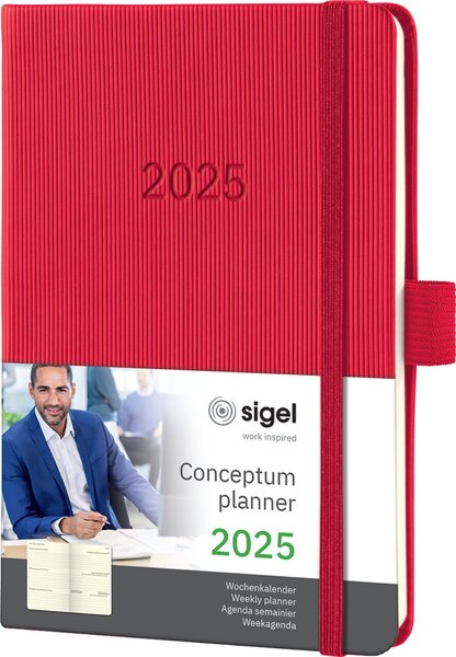 Wochenkalender CONCEPTUM® 2025, DIN A6, 1 Woche/2 Seiten, 176 Seiten, Gummibandverschluss, Stiftschlaufe, Hardcover, red