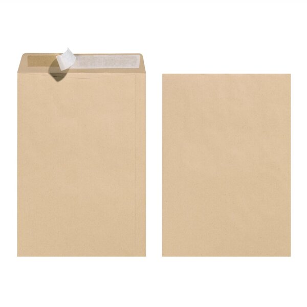 Versandtasche DIN C4, ohne Fenster, haftklebend, braun, 90g/qm, 25 Stück