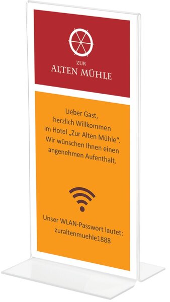 Tischaufsteller Classic Image für DIN A4 hoch, gerade, doppelseitig nutzbar, transparent