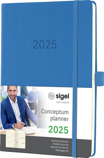 Wochenkalender CONCEPTUM® 2025, DIN A5, 1 Woche/2 Seiten, 192Seiten, Gummibandverschluss, Stiftschlaufe, Hardcover, dust blue