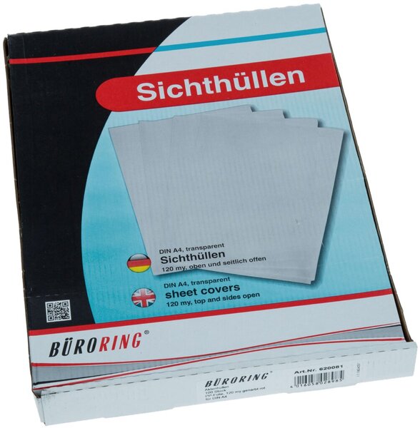 Aktenhülle DIN A4, rot, PP-Folie, 120 my, Oberfläche genarbt, 100 Hüllen