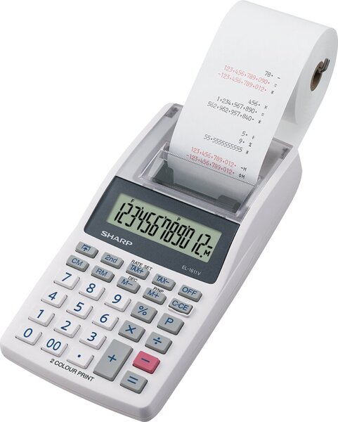 Druckrechner SH-EL1611V, 12-stellig, Batteriebetrieb, Netzteil (optional), weiß/grau