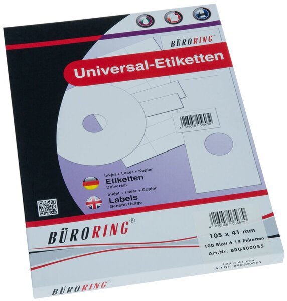 Etiketten, 105 x 41 mm, weiß, 1.400 Etiketten, lösungsmittelfrei, Inkjet-, Laserdrucker, Kopierer, 100 Blatt
