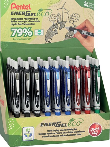 Liquid Gel-Tintenroller 36er Display, schnelltrocknend und weich schreibend, Strichstärke 0,35 mm nachfüllbar mit Mine LR7