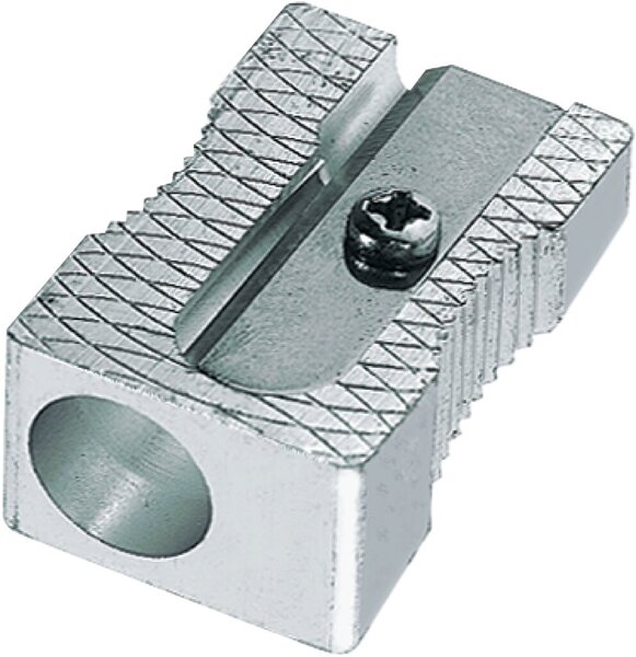 Bleistiftanspitzer, Keilform, 1-Loch, Ø 8 mm, Spitzform spitz-lang, Metall-Spitzer, für Bleistifte/Farbstifte