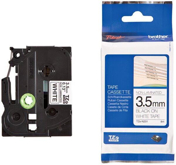 Schriftbandkassette, TZe-N201, 3,5 mm breit / 8 m lang, schwarz auf weiß, nicht laminiert