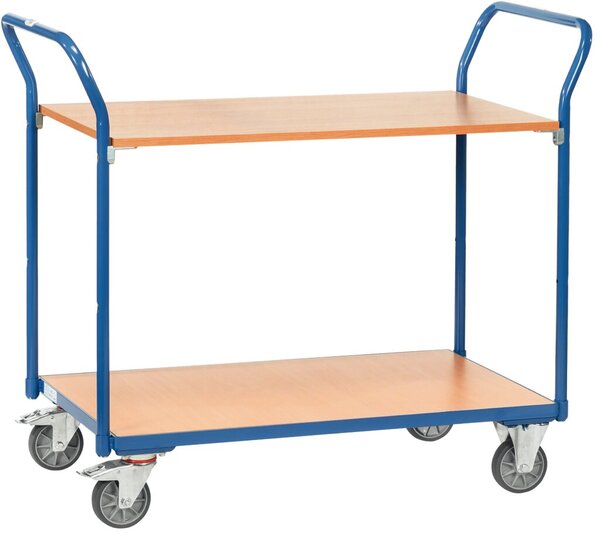 Tischwagen, Ladefläche: 1000 mm x 600 mm, 2 Böden, mit Lenkrollen, blau