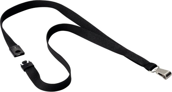 Textilband für Namensschilder, Breite:15 mm, Länge, 440 mm, Karabinerhaken aus Metall, 10 Stück, schwarz