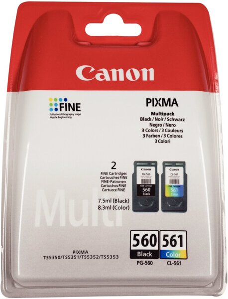 Multipack Tintenpatrone PGI-560 / CL-561, für Canon Drucker, 1 x 7,5 ml, 1 x 8,3 ml, PGBK/C/M/Y