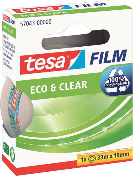 tesafilm® Eco & Clear, 19 mm x 33 m, transparent, klar, starke Klebkraft, 1 Rolle