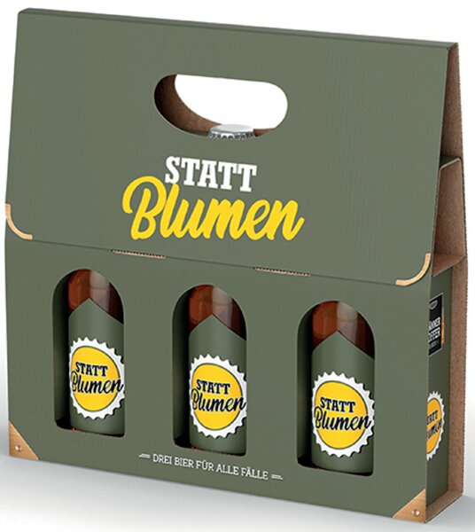 Im Geschenkkarton, 3 x Bier 0,33l, untergäriges Lagerbier, Motiv Statt Blumen