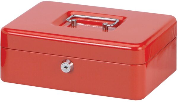 Geldkassette, rot, 250 x 190 x 88 mm, lackierter Stahl, Sicherheitszylinderschloss