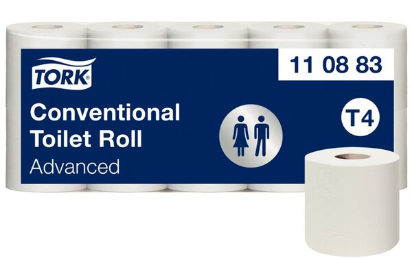 Toilettenpapier Advanced, 3-lagig, weiß, System-T4, Prägung, 250 Blatt/Rolle, 10 Rollen/Packung