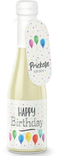 feiner Perlwein 0,2L, Botschaft auf der Flasche, Motiv Happy Birthday