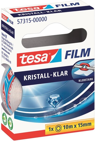 tesafilm® kristall-klar, 15 mm x 10 m, transparent, stark klebend, alterungsbeständig