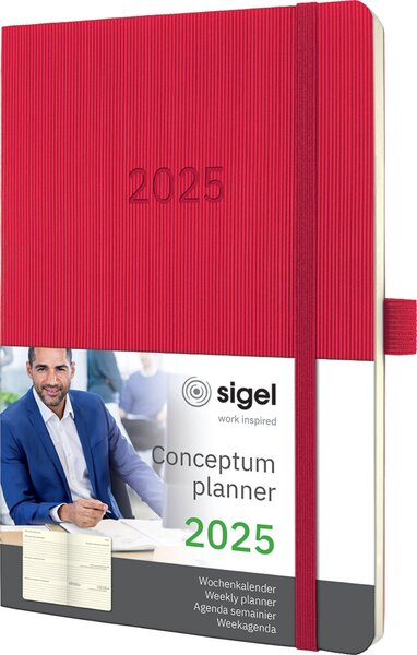 Wochenkalender CONCEPTUM® 2025, ca. DIN A5, red, Softcover, 1 Woche/2 Seiten, 192 Seiten