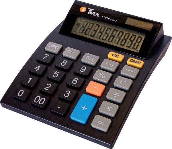 Tischrechner, anzeigend, 12-stellig, Solar und Batterie, Mwst.-Automatik, Korrekturtaste, Wurzel- und Prozentfunktion, Vorzeichenwechsel, Speicher, schwarz