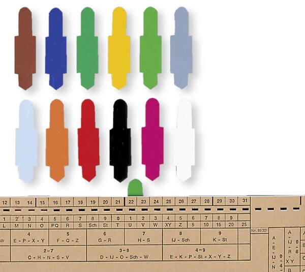 Stecksignale 15 x 55 mm, PVC, zum Einstecken in Schlitzstanzungen bei Einstellmappen, 100 Stück, dunkelgrün